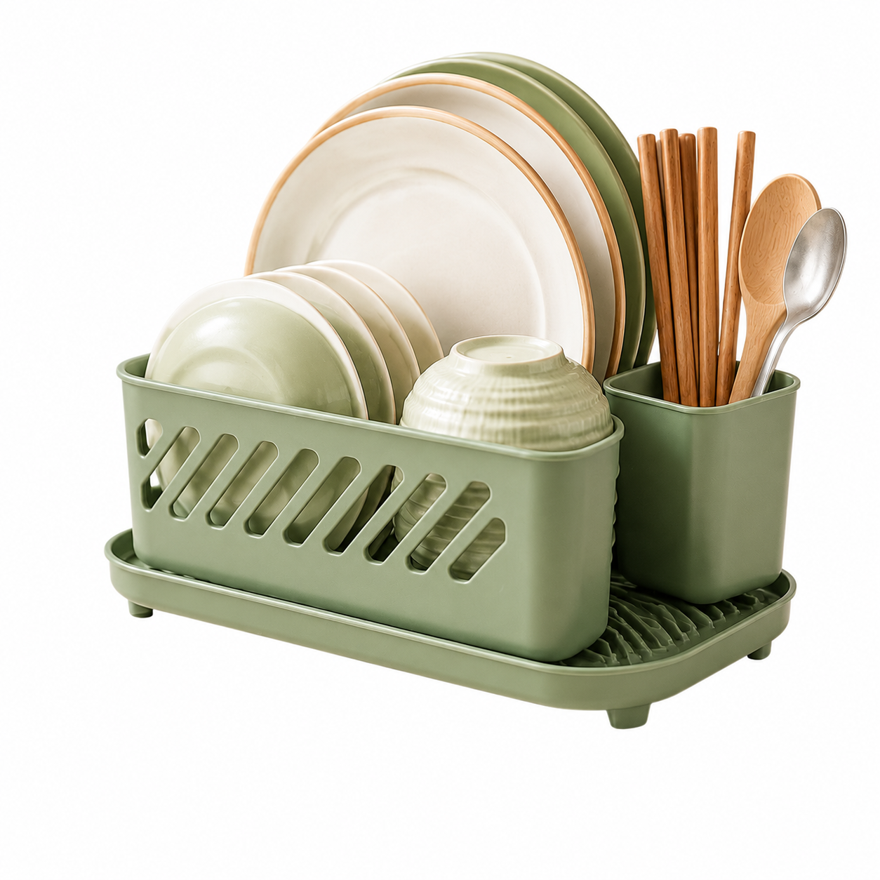 QmvWgc™ Compact Dish Drying Rack with Drain Tray & Utensil Holder