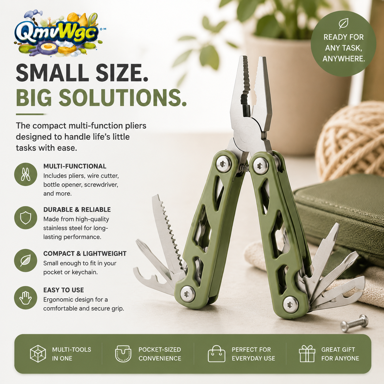 QmvWgc™ 8-in-1 Folding Multi-Function Tool Pliers – Compact Stainless Steel Pocket Tool for Home, Outdoor & Everyday Repairs